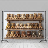 Aperturee - Aperturee Vintage Teddy Bear Cake Smash Photography Backdrop Rustic Toy Room with Shelves First Birthday Photo Prop Decor